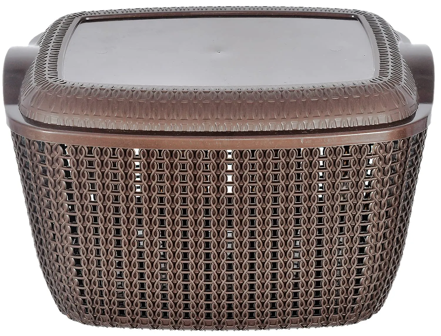 Kuber Industries Multiuses Large M 30 Plastic Basket/Organizer With Lid- Pack of 3 (Brown) -46KM09