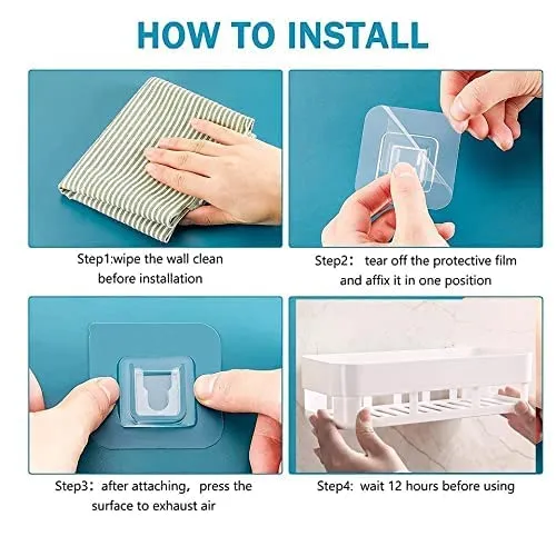 MorivaHomes Self Adhesive Multipurpose Wall Mount Bathroom Shelf and Soap Dish Holder Bathroom Accessories Rack Organiser (2 Bathroom Shelves & 2 Soap Dish Holder), Food Garde Plastic