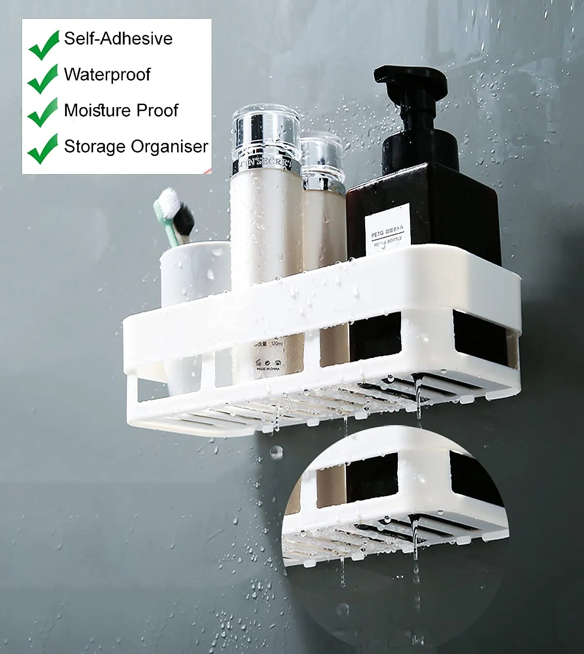 MorivaHomes Self Adhesive Multipurpose Wall Mount Bathroom Shelf and Soap Dish Holder Bathroom Accessories Rack Organiser (2 Bathroom Shelves & 2 Soap Dish Holder), Food Garde Plastic