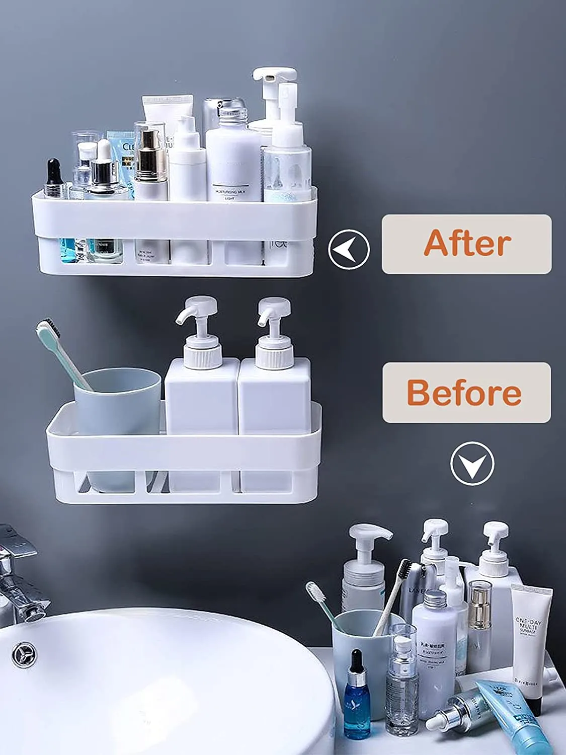 MorivaHomes Self Adhesive Multipurpose Wall Mount Bathroom Shelf and Soap Dish Holder Bathroom Accessories Rack Organiser (2 Bathroom Shelves & 2 Soap Dish Holder), Food Garde Plastic