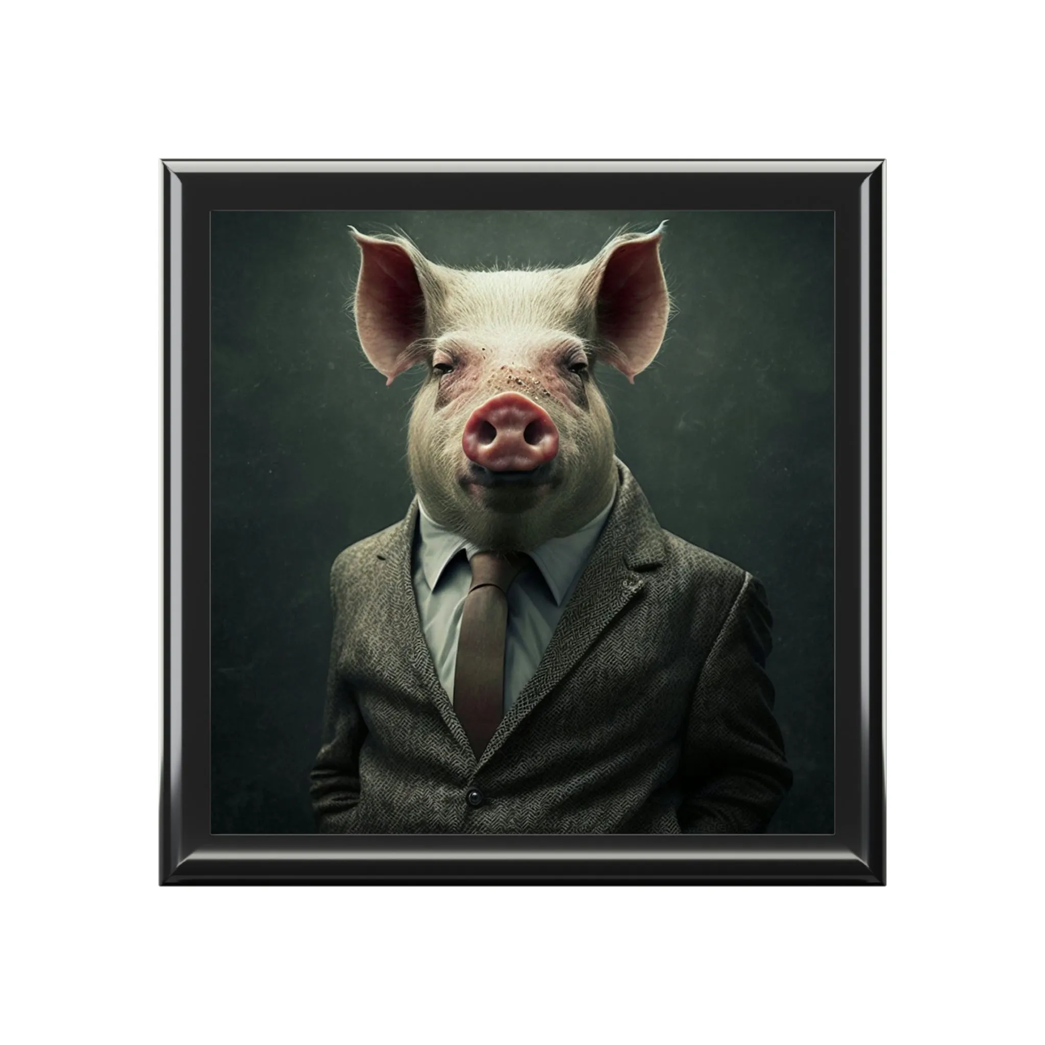 Mr. Pig Wooden Keepsake Jewelry Box with Ceramic Tile Cover