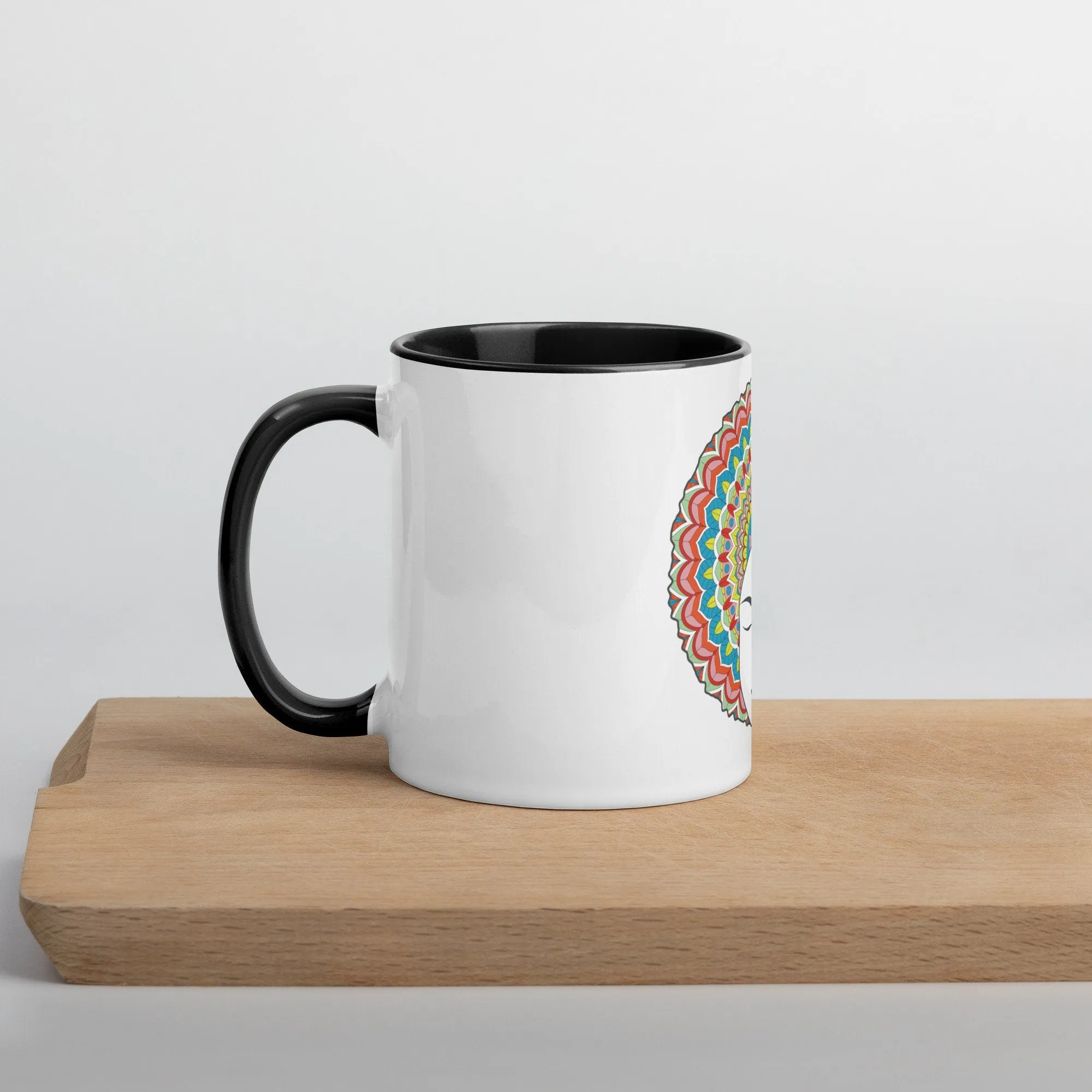 Mug with Color Inside - Rainbow Afro woman with matching Mandalas within her hair Drink your favorite coffee or tea just add sugar or honey