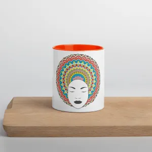 Mug with Color Inside - Rainbow Afro woman with matching Mandalas within her hair Drink your favorite coffee or tea just add sugar or honey