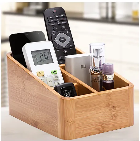 Multi purpose wood finished Desktop storage box for stationary holding