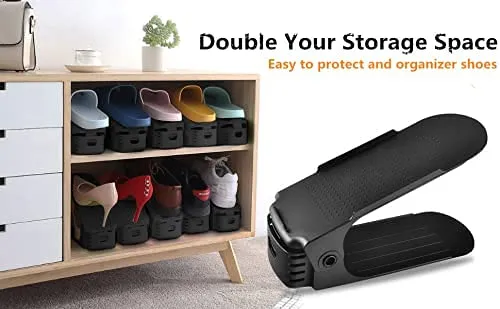 NYALKARAN Plastic Shoe Slots Organizer Space Saver Double Deck Shoe Rack Adjustable Shoe Slots for Closet Organization (Pack of 12) (Multicolor)