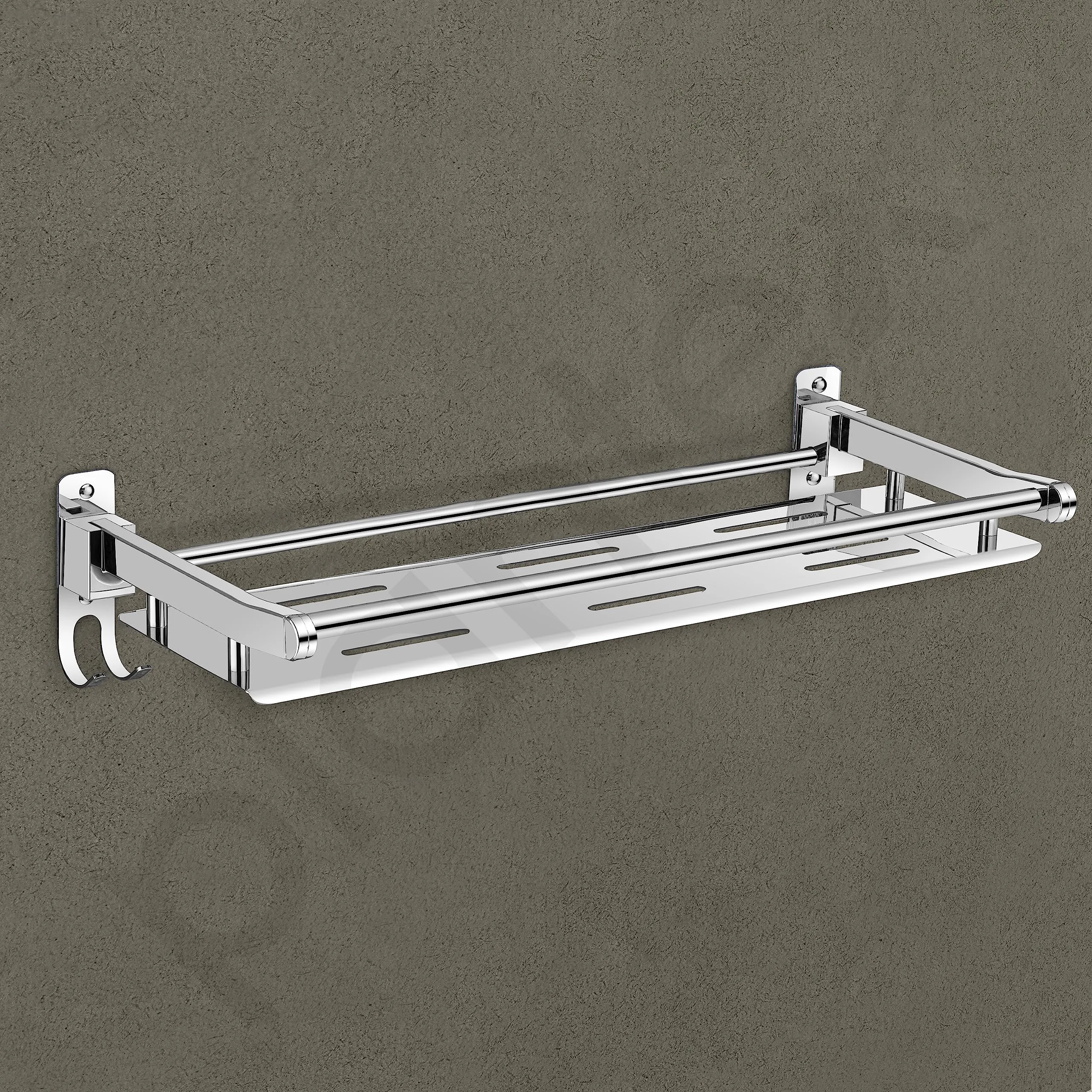 Plantex Elegant Stainless Steel Multipurpose Folding Bathroom Shelf/Towel Rack with Towel Hooks/Bathroom Accessories - Wall Mount (Chrome)