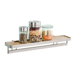 Premium Wall Mounted Spice Rack & Hanging Rail Bamboo & Steel