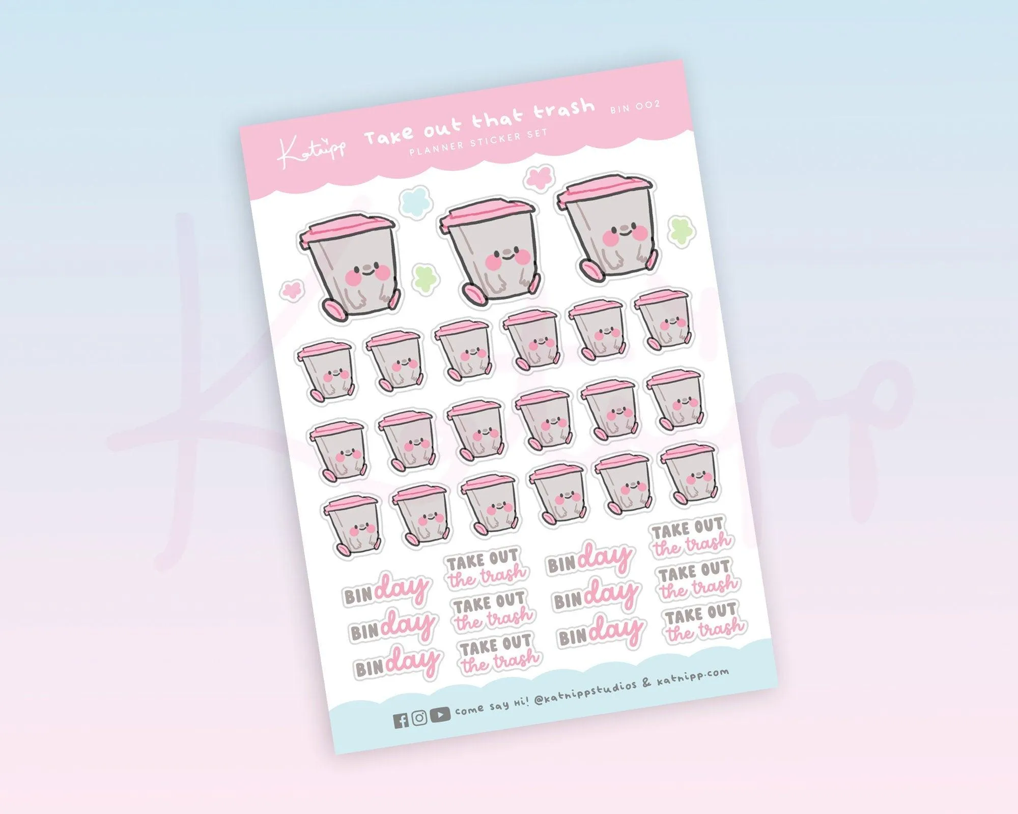 Regular Waste Bin Trash Day Reminder Planner Stickers - BIN002