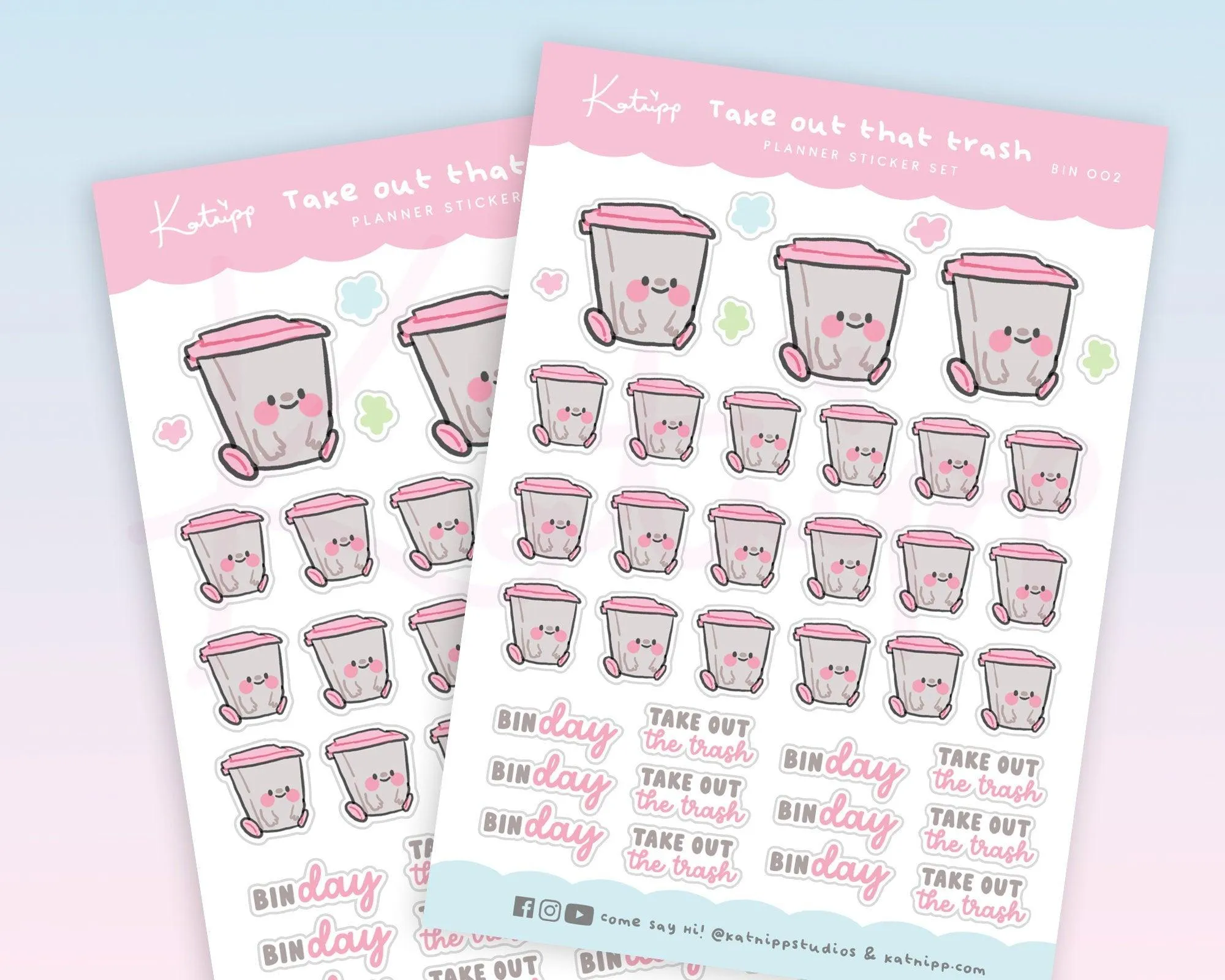 Regular Waste Bin Trash Day Reminder Planner Stickers - BIN002