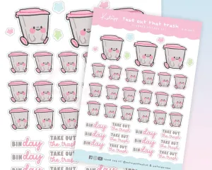Regular Waste Bin Trash Day Reminder Planner Stickers - BIN002
