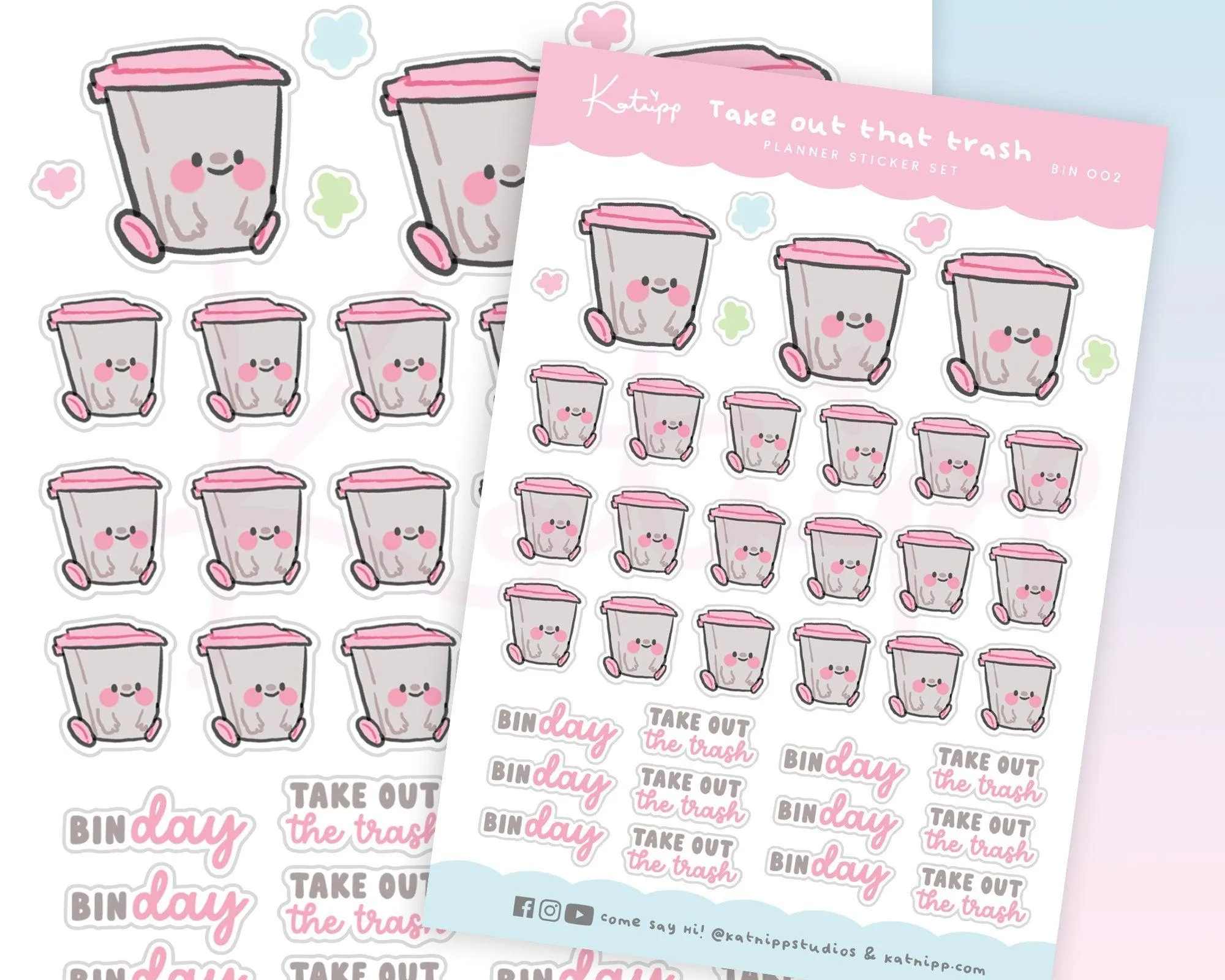 Regular Waste Bin Trash Day Reminder Planner Stickers - BIN002