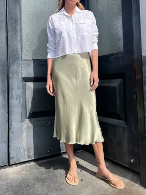 Riley Skirt in Vintage Satin - Celadon