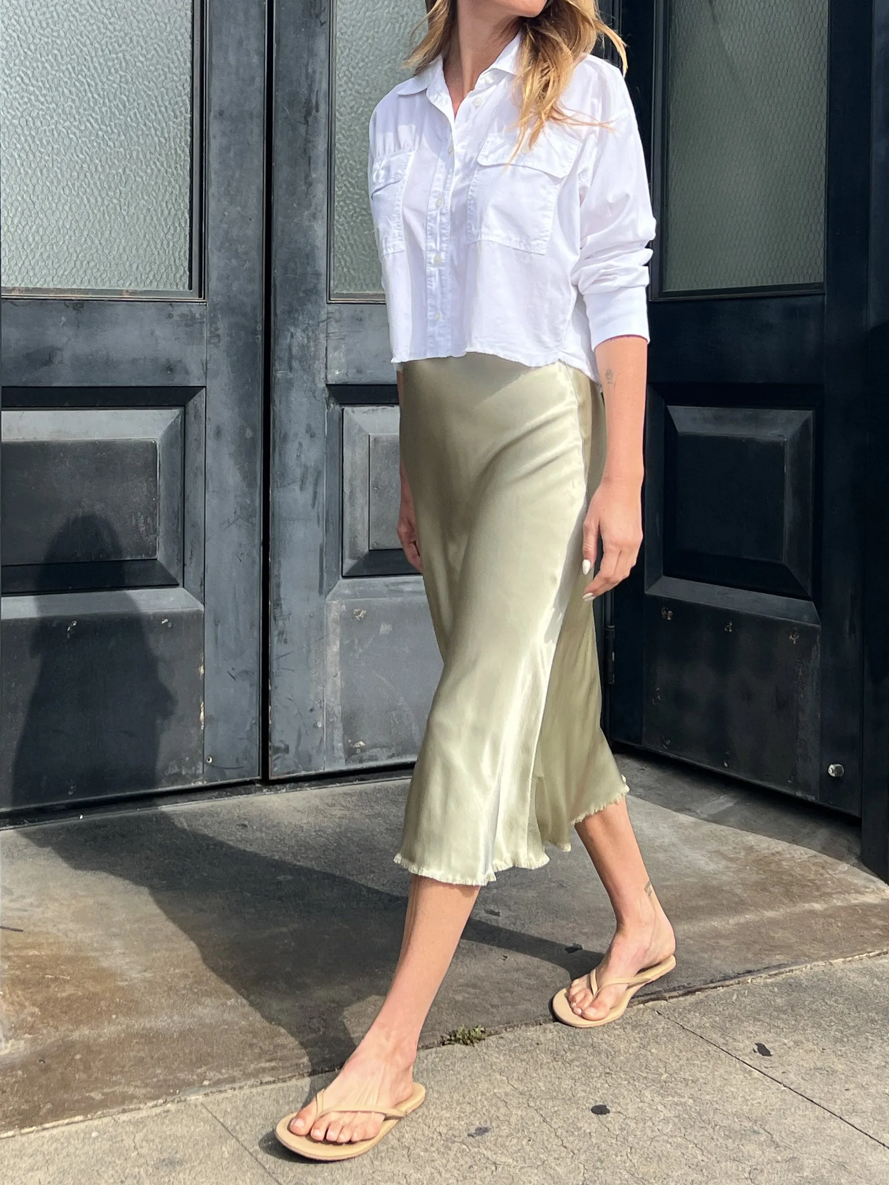 Riley Skirt in Vintage Satin - Celadon