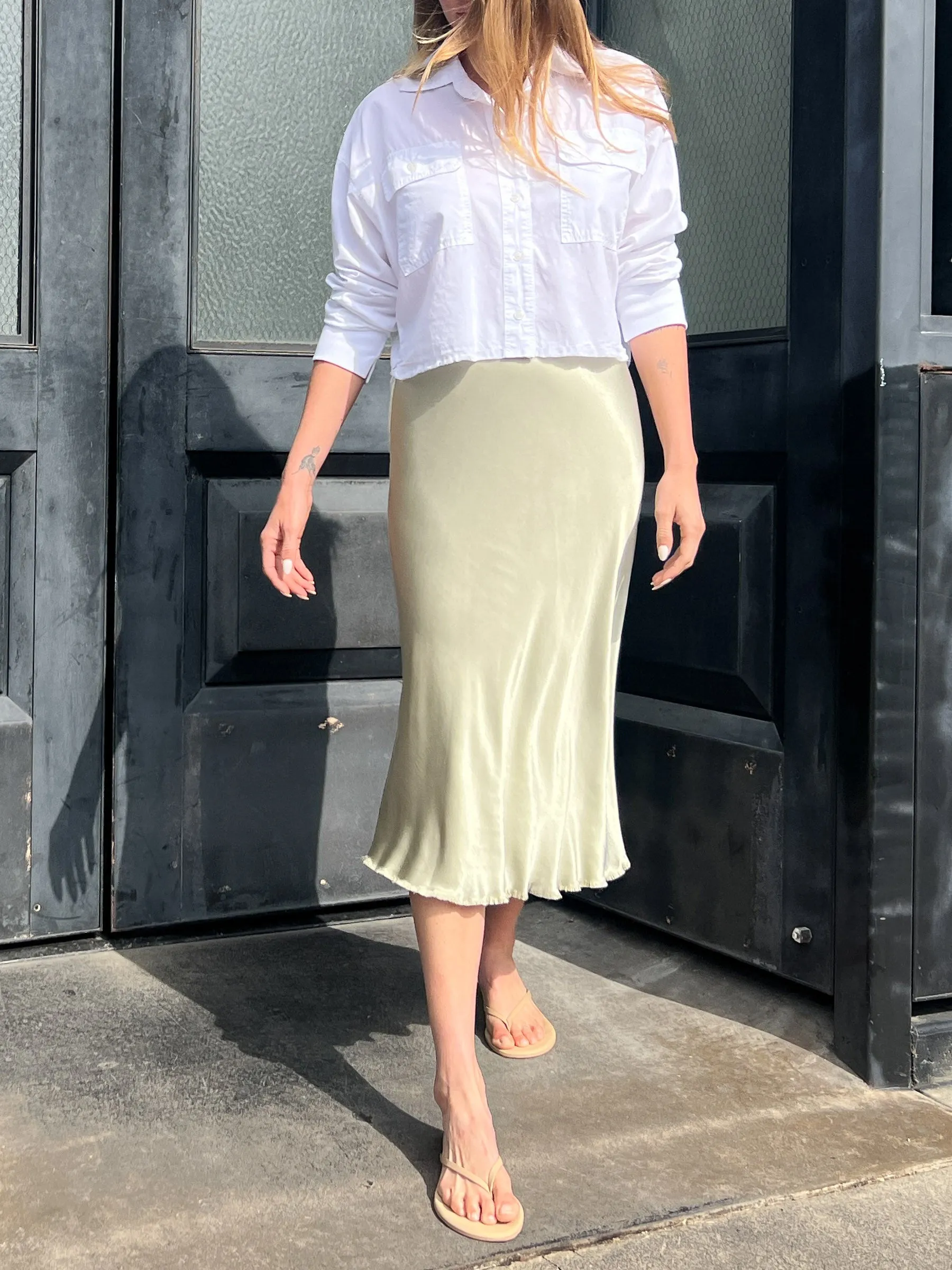 Riley Skirt in Vintage Satin - Celadon
