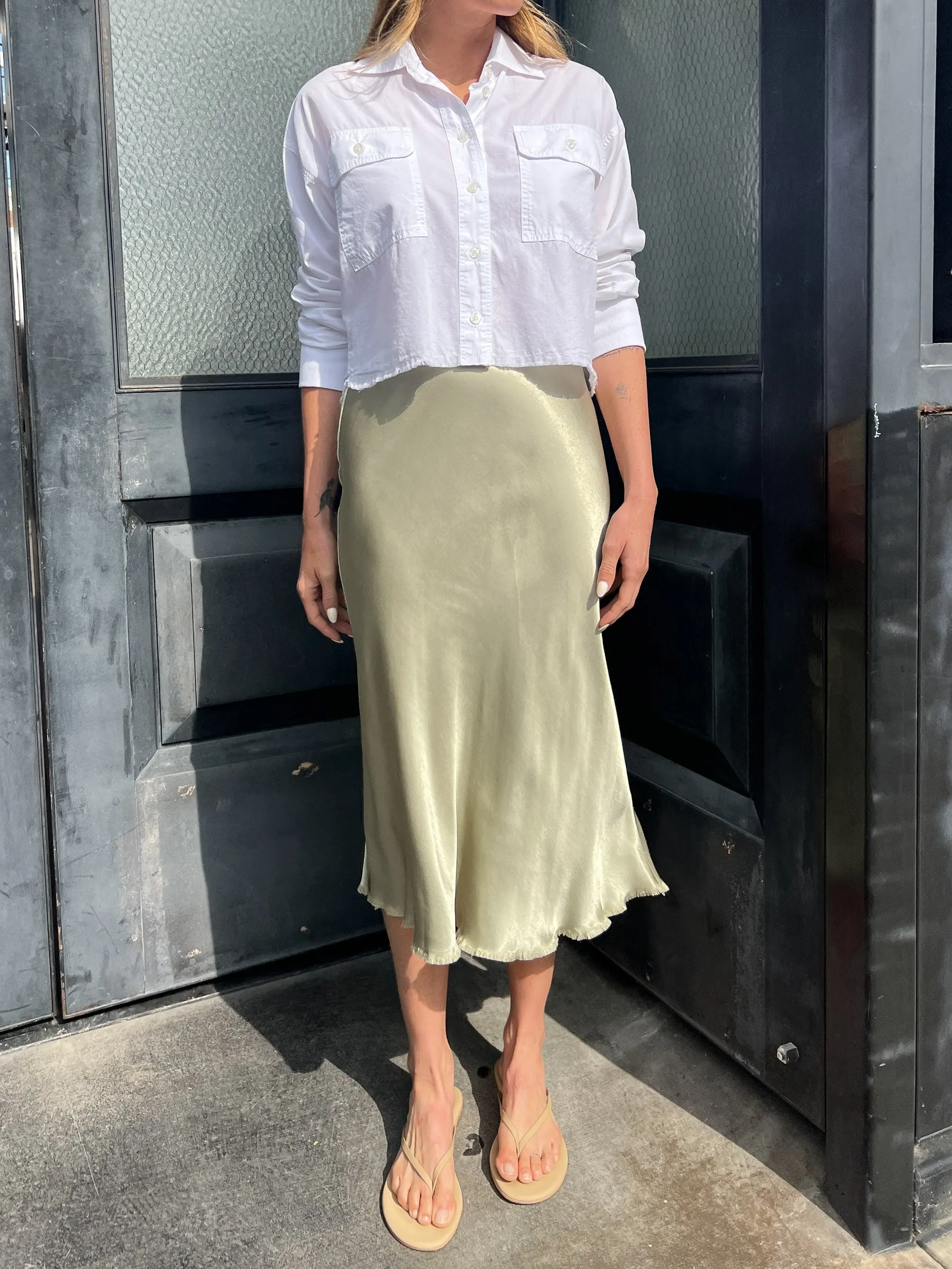 Riley Skirt in Vintage Satin - Celadon