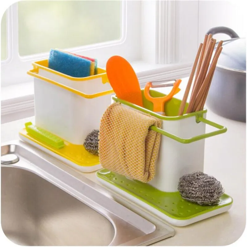 Storage Shelf Sponge Kitchen Draining Sink Box Draining Rack Dish Storage Rack Kitchen Organizer Stands Tidy Utensils Towel Rack
