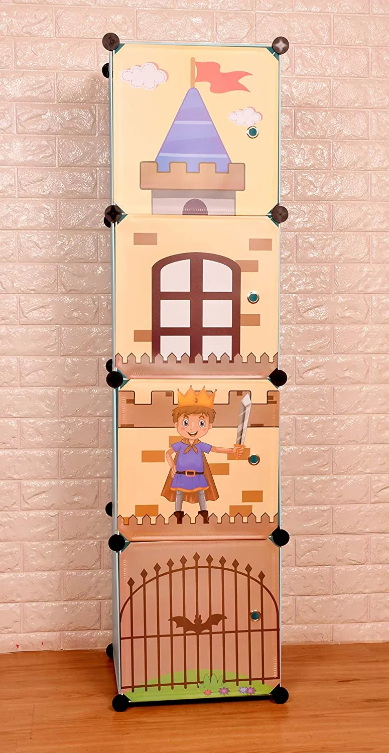 THE LITTLE LOOKERS Collapsible Kids Clothing Wardrobe |Cute Prince & Castle Print/Portable Waterproof Multipurpose Storage Rack/Adjustable Almirah for Babies/Girls/Boys