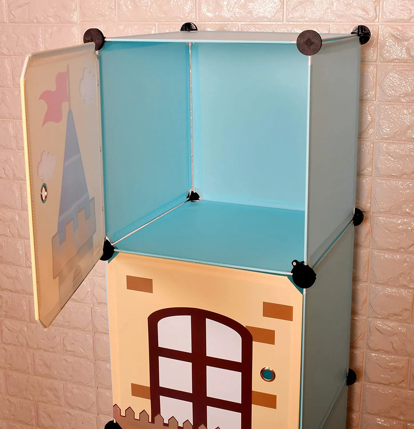 THE LITTLE LOOKERS Collapsible Kids Clothing Wardrobe |Cute Prince & Castle Print/Portable Waterproof Multipurpose Storage Rack/Adjustable Almirah for Babies/Girls/Boys