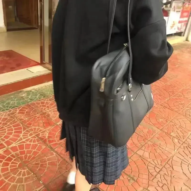 UAKISS  -   2024 New Women Japanese JK Uniform PU Bags Student Commuter School Large Capacity One Shoulder Straddle Bag Handbag