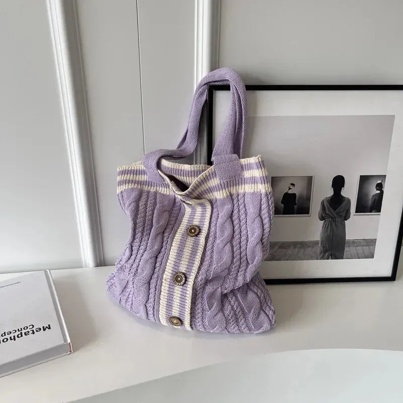 UAKISS  -   Autumn and Winter New Contrast Color Knitted Bag Women's Commuter Handbag Fashion Large Capacity One Shoulder Bag