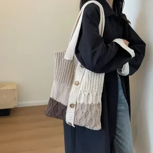 UAKISS  -   Autumn and Winter New Contrast Color Knitted Bag Women's Commuter Handbag Fashion Large Capacity One Shoulder Bag