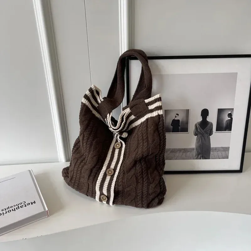 UAKISS  -   Autumn and Winter New Contrast Color Knitted Bag Women's Commuter Handbag Fashion Large Capacity One Shoulder Bag