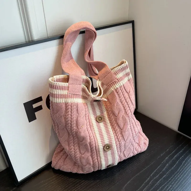 UAKISS  -   Autumn and Winter New Contrast Color Knitted Bag Women's Commuter Handbag Fashion Large Capacity One Shoulder Bag