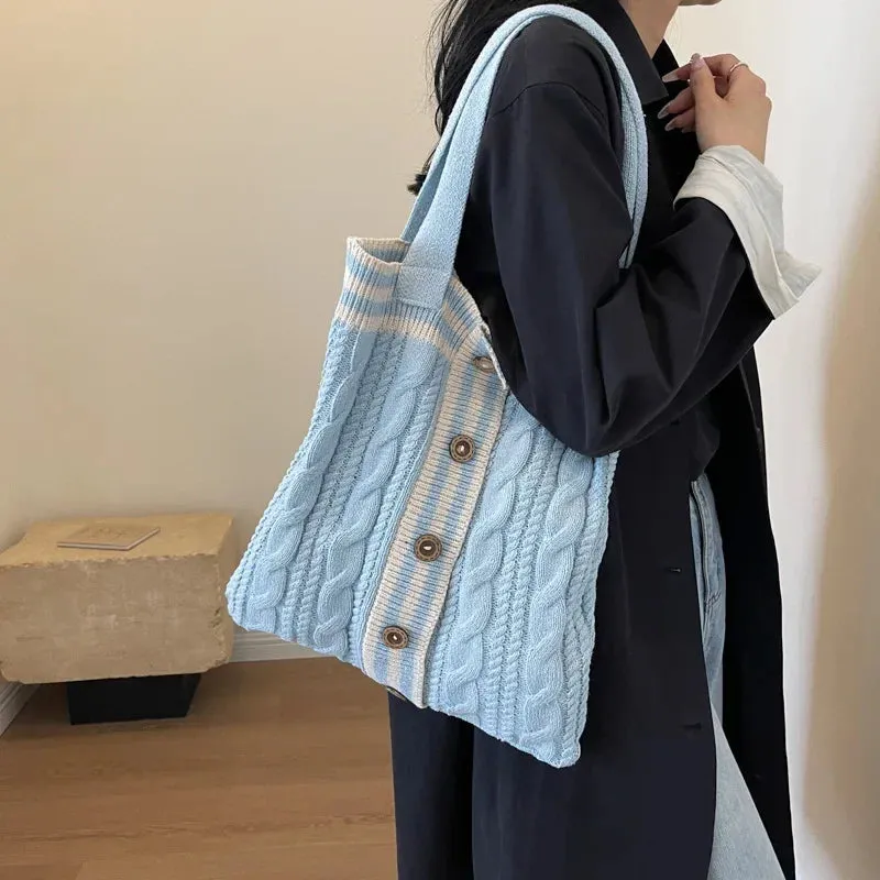 UAKISS  -   Autumn and Winter New Contrast Color Knitted Bag Women's Commuter Handbag Fashion Large Capacity One Shoulder Bag