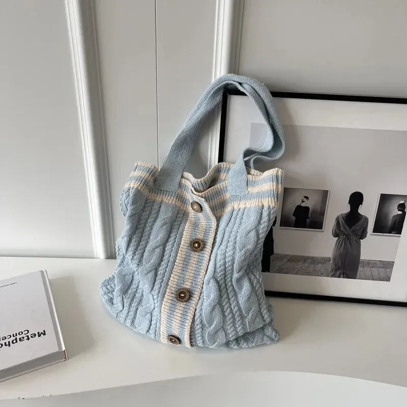 UAKISS  -   Autumn and Winter New Contrast Color Knitted Bag Women's Commuter Handbag Fashion Large Capacity One Shoulder Bag