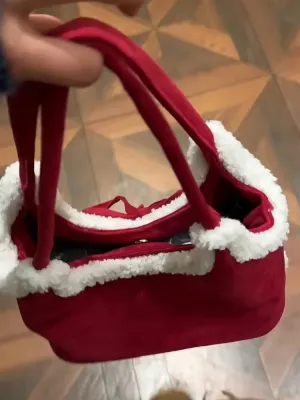 UAKISS  -  Autumn Winter New Bow Lamb Wool Tote Bag Wine Red Plush Single Shoulder Handbag