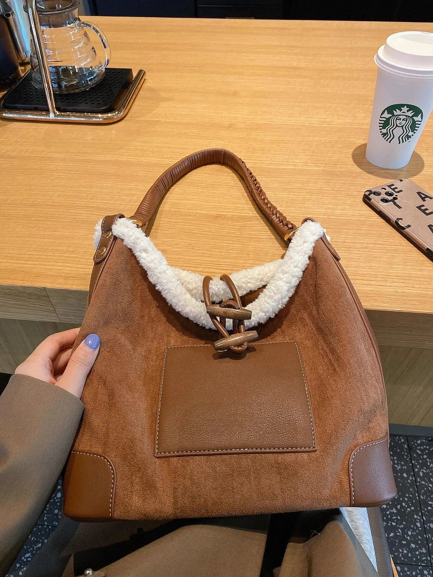 UAKISS  -   Autumn Winter Suede Single Shoulder Tote Bag for Women 2024 New Large Capacity Retro Splicing Commuter Underarm Bags