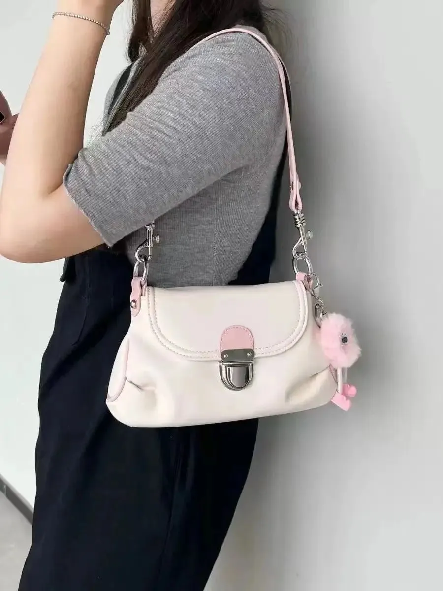 UAKISS  -   New Women's Korean Underarm Bags Shoulder Straps Retro Lock Buckle Soft Leather Single Shoulder Crossbody Bag