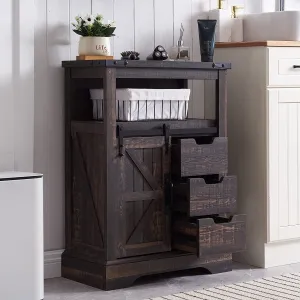 versatile Farmhouse Bathroom Storage Cabinet with 3 Drawers and Adjustable Shelves Wooden Rustic Accent Entryway Cupboard, Antique White