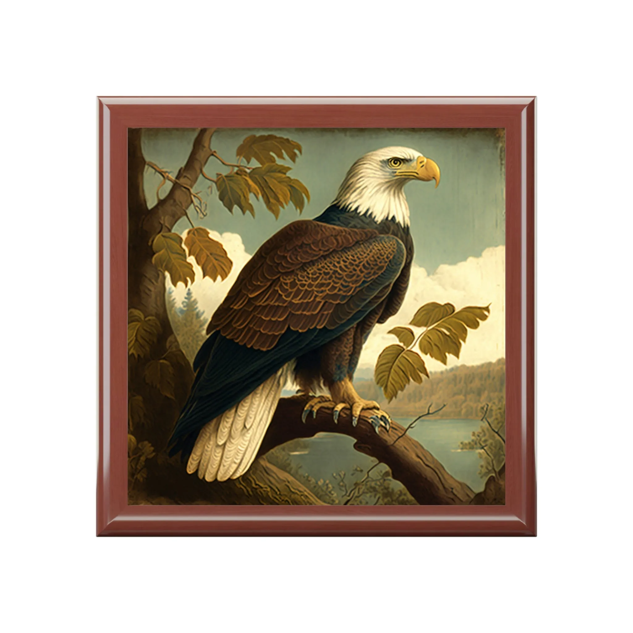 Vintage Bald Eagle Wooden Keepsake Jewelry Box
