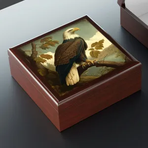 Vintage Bald Eagle Wooden Keepsake Jewelry Box