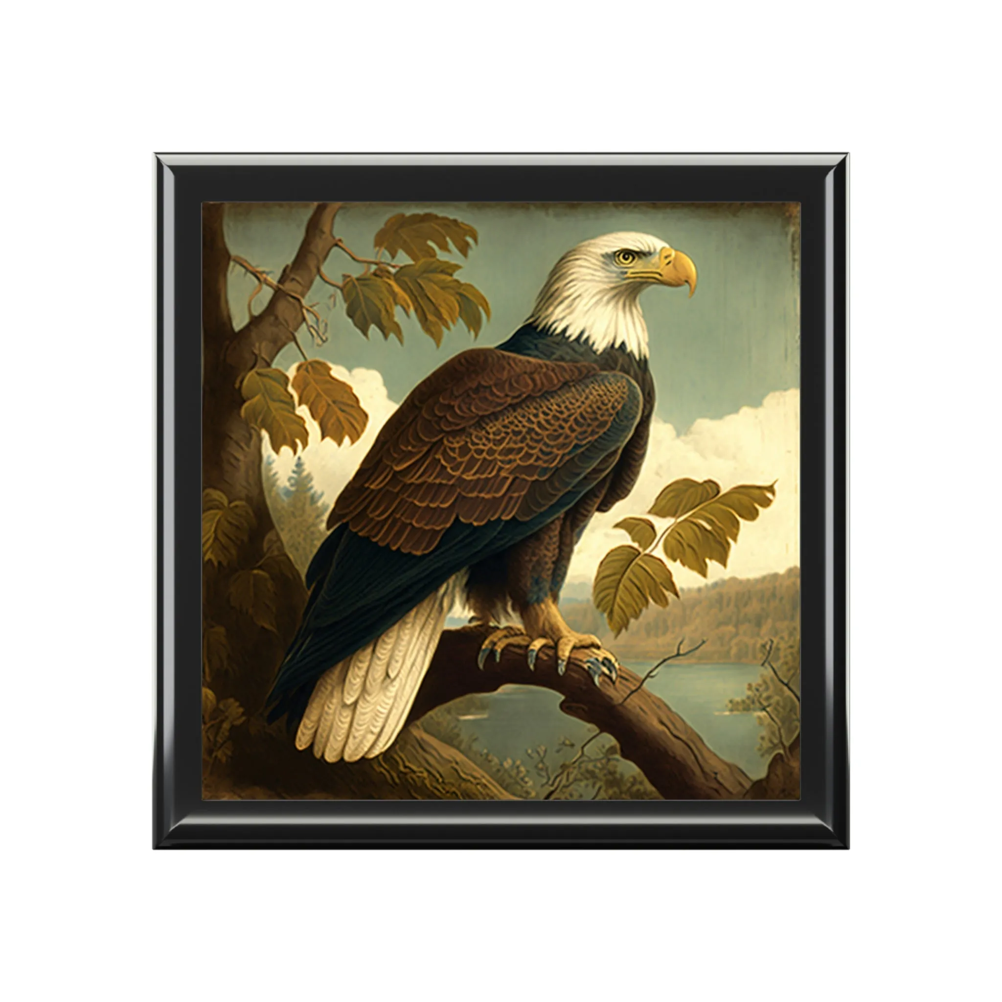 Vintage Bald Eagle Wooden Keepsake Jewelry Box
