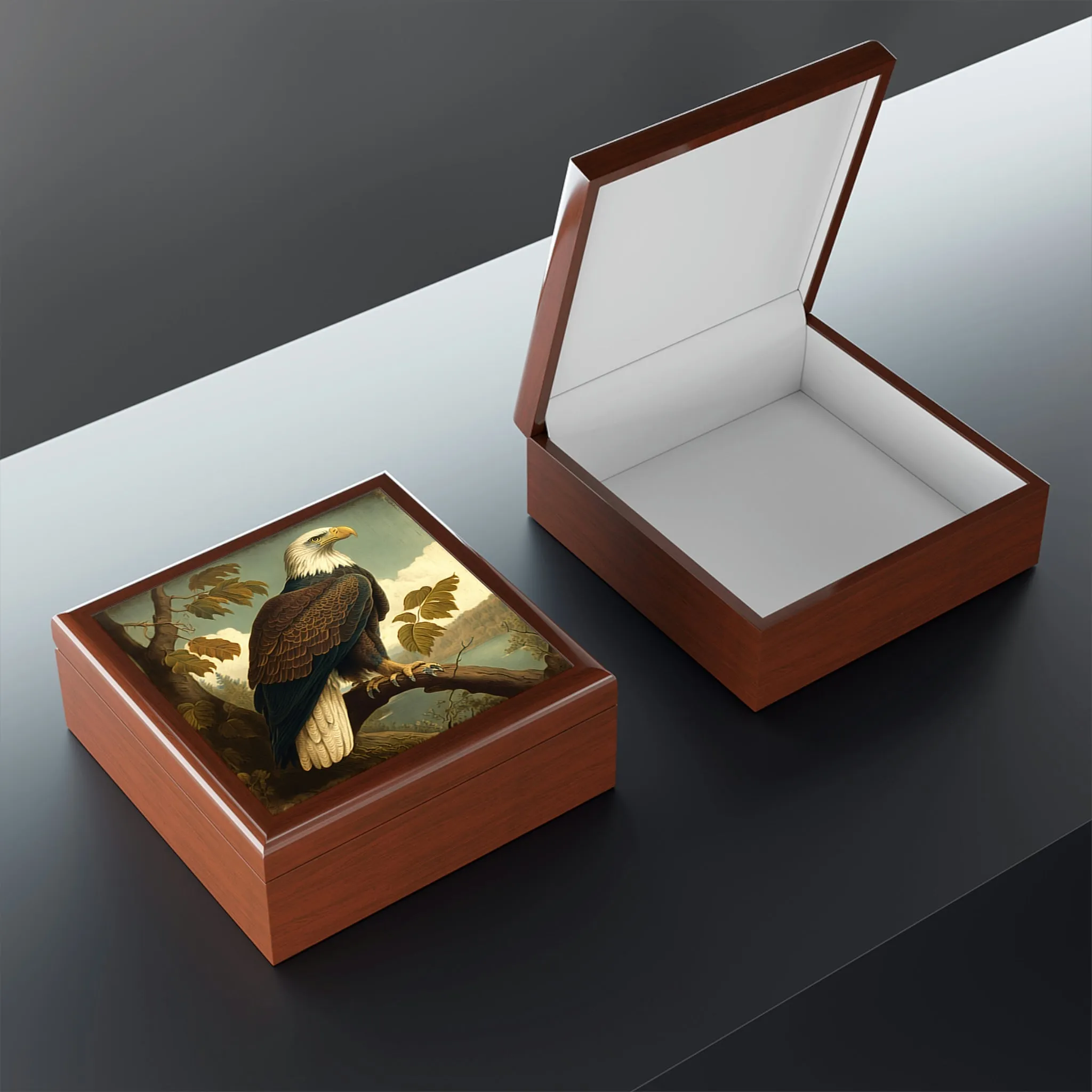 Vintage Bald Eagle Wooden Keepsake Jewelry Box