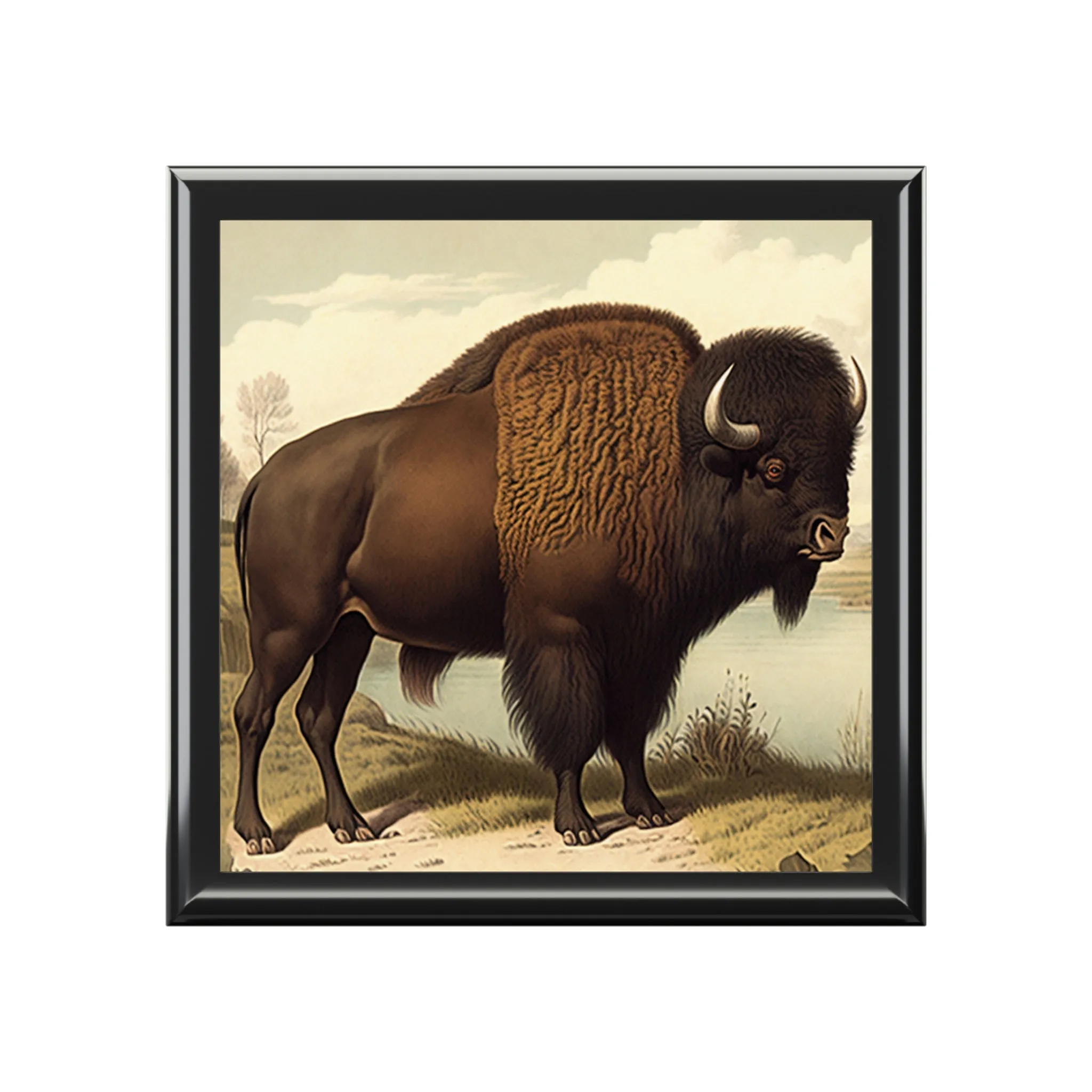 Vintage Bison Wooden Keepsake Jewelry Box
