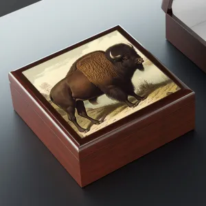 Vintage Bison Wooden Keepsake Jewelry Box