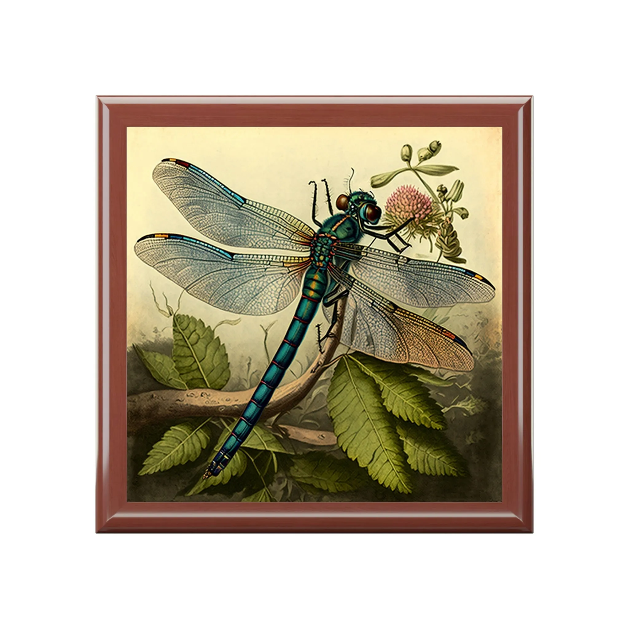 Vintage Blue Dragonfly Wooden Keepsake Jewelry Box