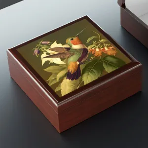 Vintage Hummingbird Wooden Keepsake Jewelry Box