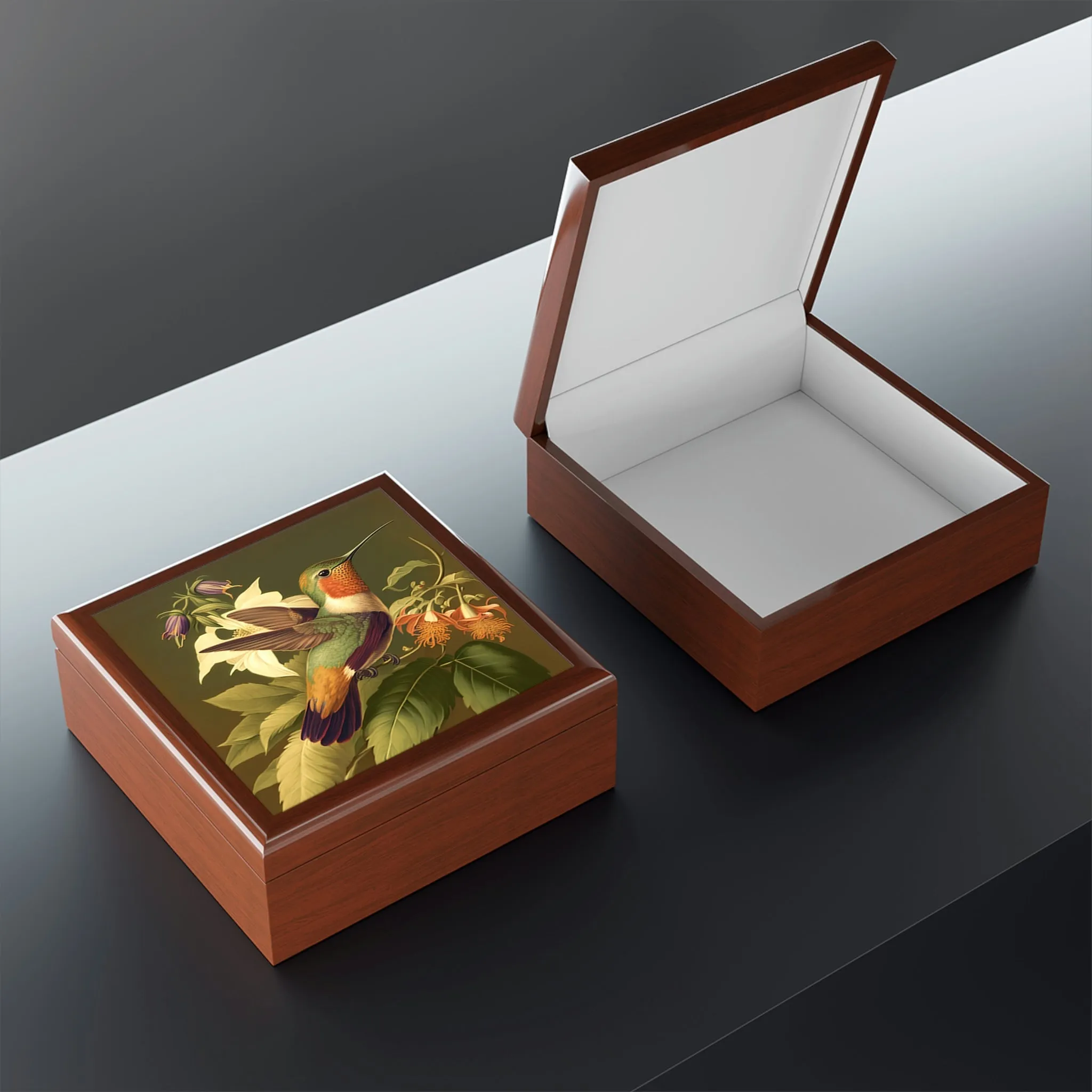 Vintage Hummingbird Wooden Keepsake Jewelry Box