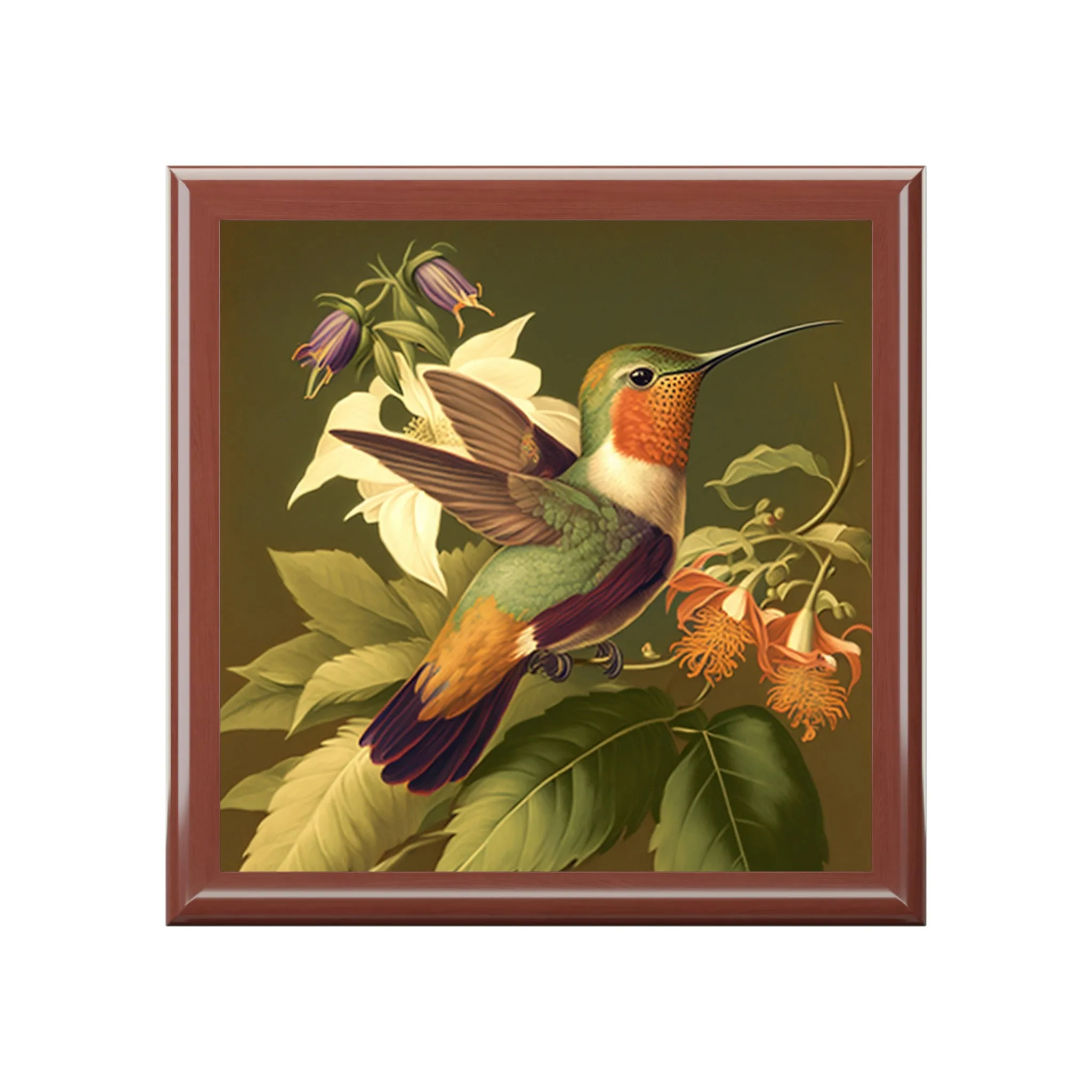 Vintage Hummingbird Wooden Keepsake Jewelry Box