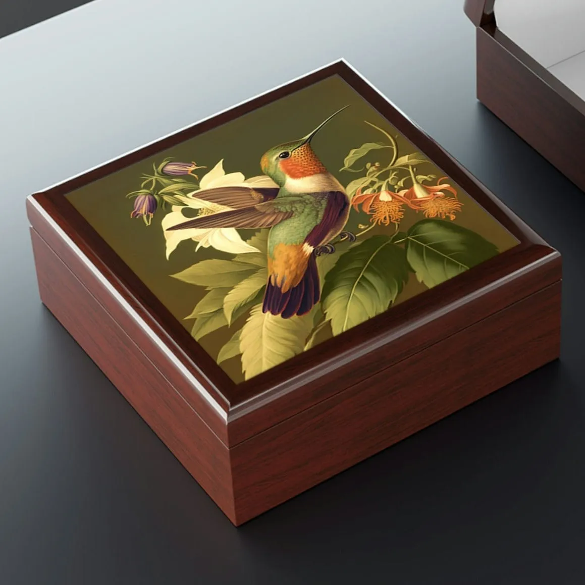 Vintage Hummingbird Wooden Keepsake Jewelry Box