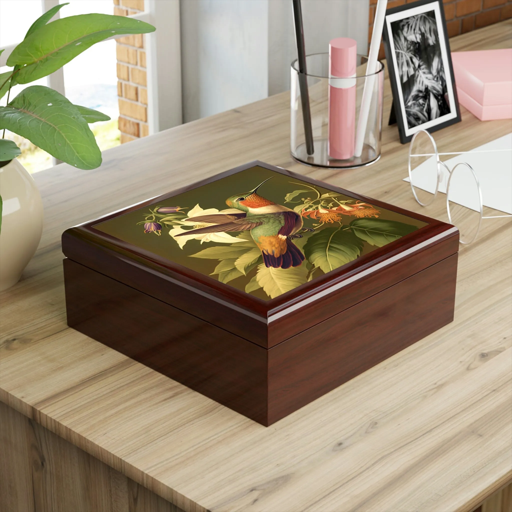 Vintage Hummingbird Wooden Keepsake Jewelry Box