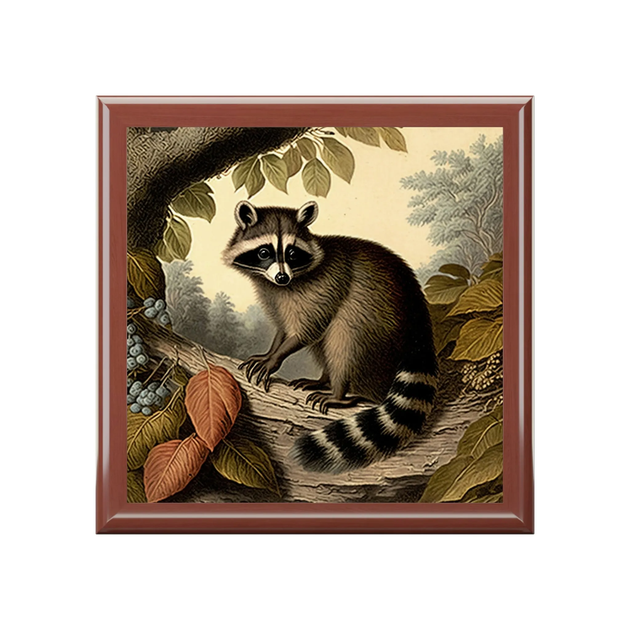 Vintage Raccoon Wooden Keepsake Jewelry Box