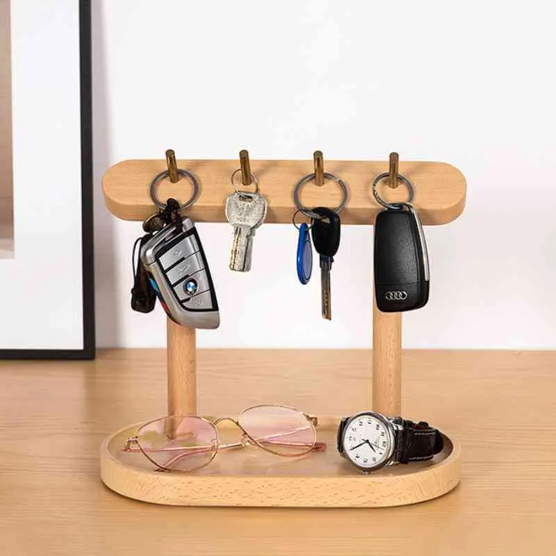 Wooden Valet Tray Key Rack Organizer