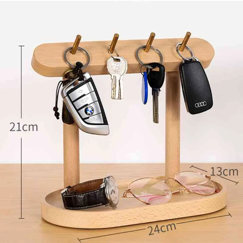 Wooden Valet Tray Key Rack Organizer