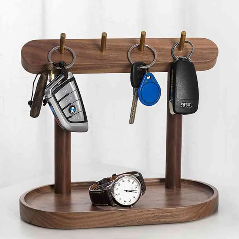Wooden Valet Tray Key Rack Organizer